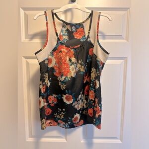 Floral orange/navy sleeveless blouse - size M Bobeau brand - moderate wear